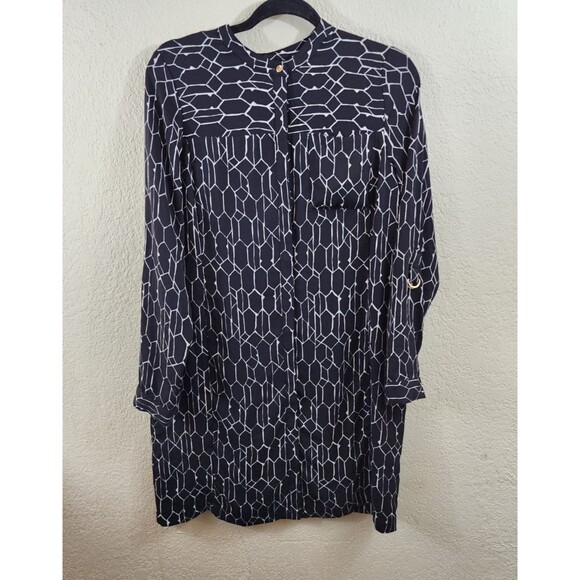 Apt. 9 Dresses & Skirts - Apt 9 Womens M Black White Geometric Long Sleeve Button Up Belted Dress